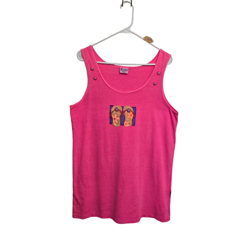 I CAN TOO Womens Pink Flip Flop Graphic Tank Top Cotton Summer Beach Medium